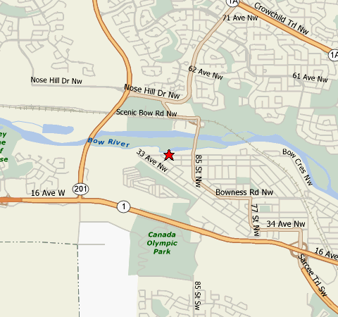 Location of Bowness Park in Calgary